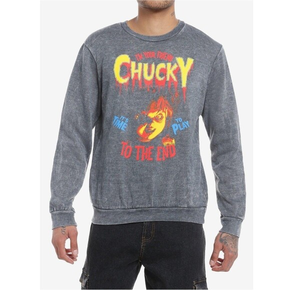 NWOT Chucky Doll I'm Your Friend to the End Black Crewneck Sweatshirt Size M - Picture 1 of 5